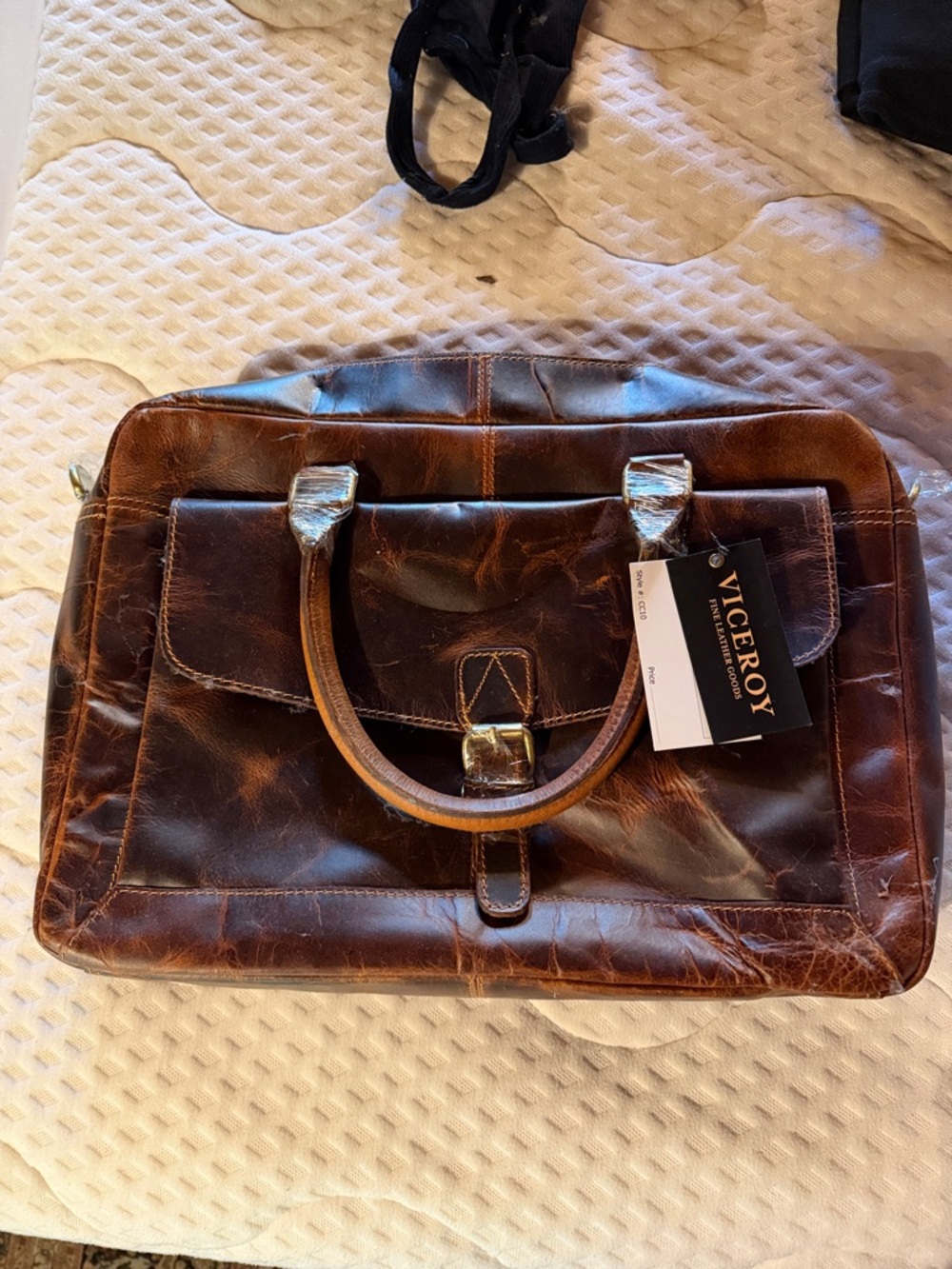 Men's Distressed Brown Leather Briefcase - Elegant Work Bag